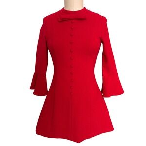Unbranded Vintage Bow Front Bell Sleeve Mini Dress Womens S Red Mod Vintage